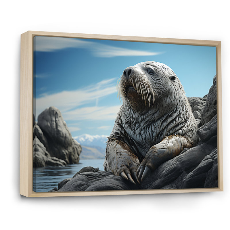 Morse côtier majestueux sur toile, H 24 po x l 32 po x P 1 po, Cadre naturel flottant