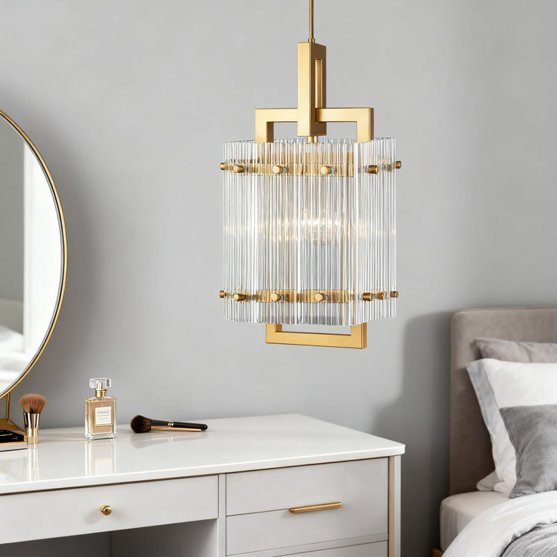 Luminaire suspendu doré avec abat-jour en verre nervuré, lustre suspendu réglable pour la salle à manger de l'îlot de cuisine, luminaire à intensité variable E26