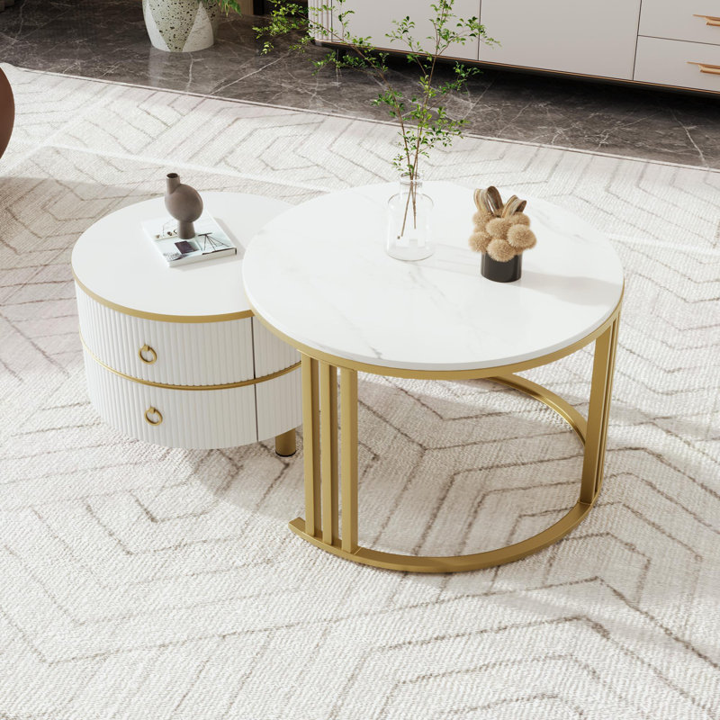 Agatia Frame Coffee Table with Storage, White, Gold/White