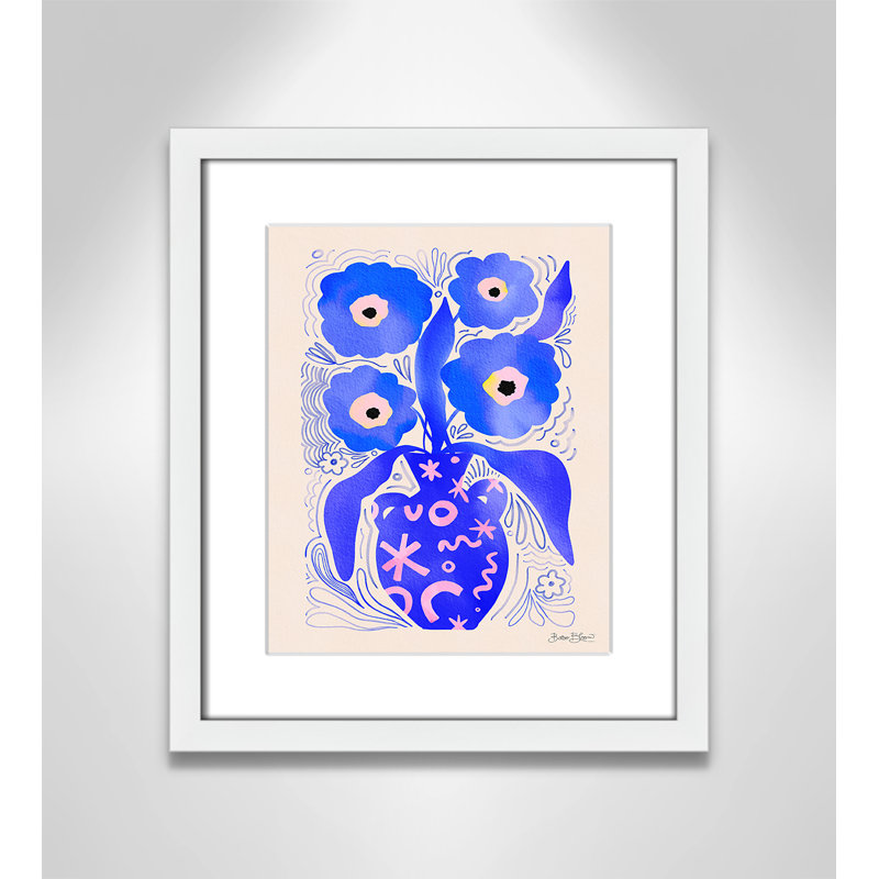 «Blue Flowers Matisse» par Bloom, Blanc satiné, Imprimé mat, L 13 po x H 15 po