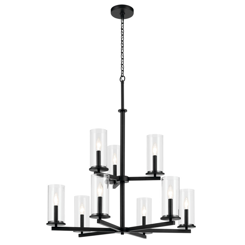Lustre 9 lumières 32,5 "à 2 niveaux, Noir satiné