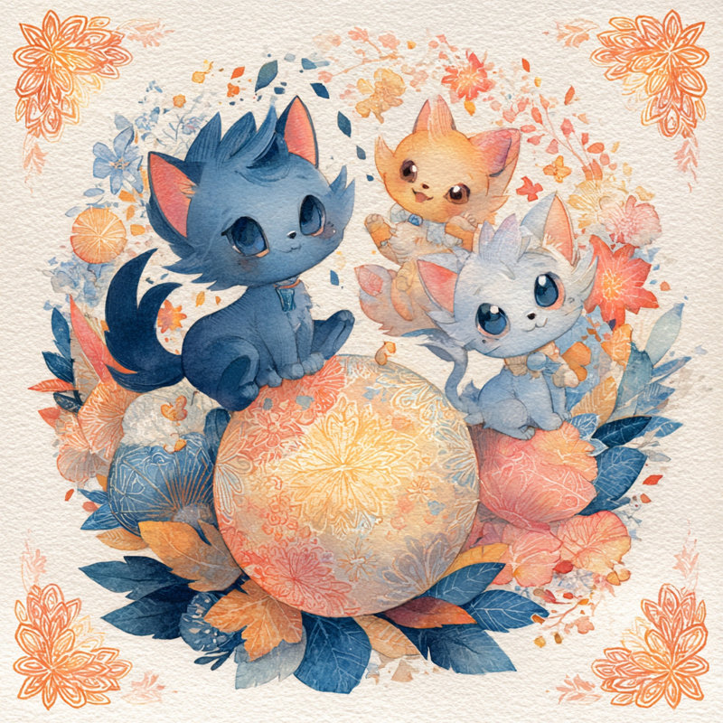 Whimsical Kitten Trio Wrapped Canvas Wall Art, 40" H x 40" W