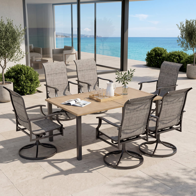 Ensemble repas 7 pièces avec chaises pivotantes Emy