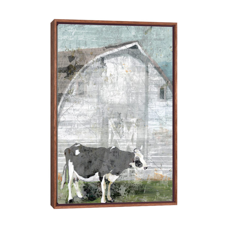 Barn with Cow 1 Piece Wall Art on Canvas, 101.6 cm H x 66.04 cm W, Brown Floater Frame