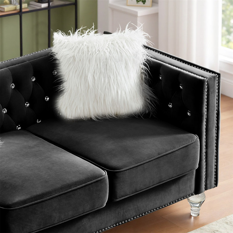 Canapé-causeuse pour salon avec 2 coussins et housse amovible, petits fauteuils rembourrés en velours pour chambre à coucher, bureau ou appartement