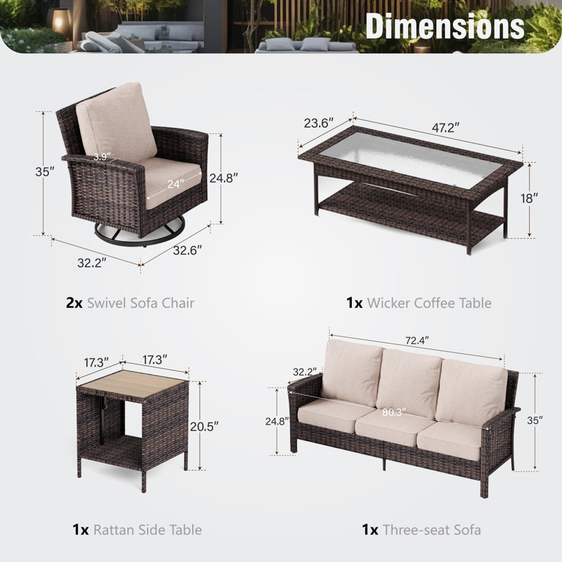 Outdoor Wicker Patio Conversation Furniture Set, Beige, No