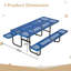 Table de pique-nique d'extérieur robuste en métal bleu avec trou pour parasol, 6 à 8 sièges rectangulaires, acier enduit de qualité commerciale-756618905
