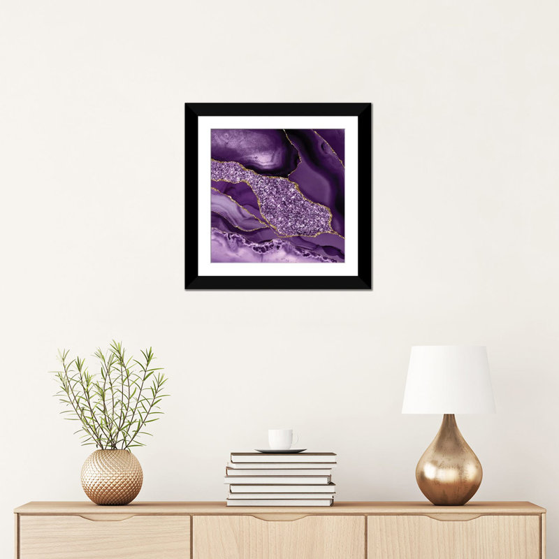 Agate Glitter Ocean Texture III, 16" H x 16" W x 1" D, White, Black Open Corner Framed Paper