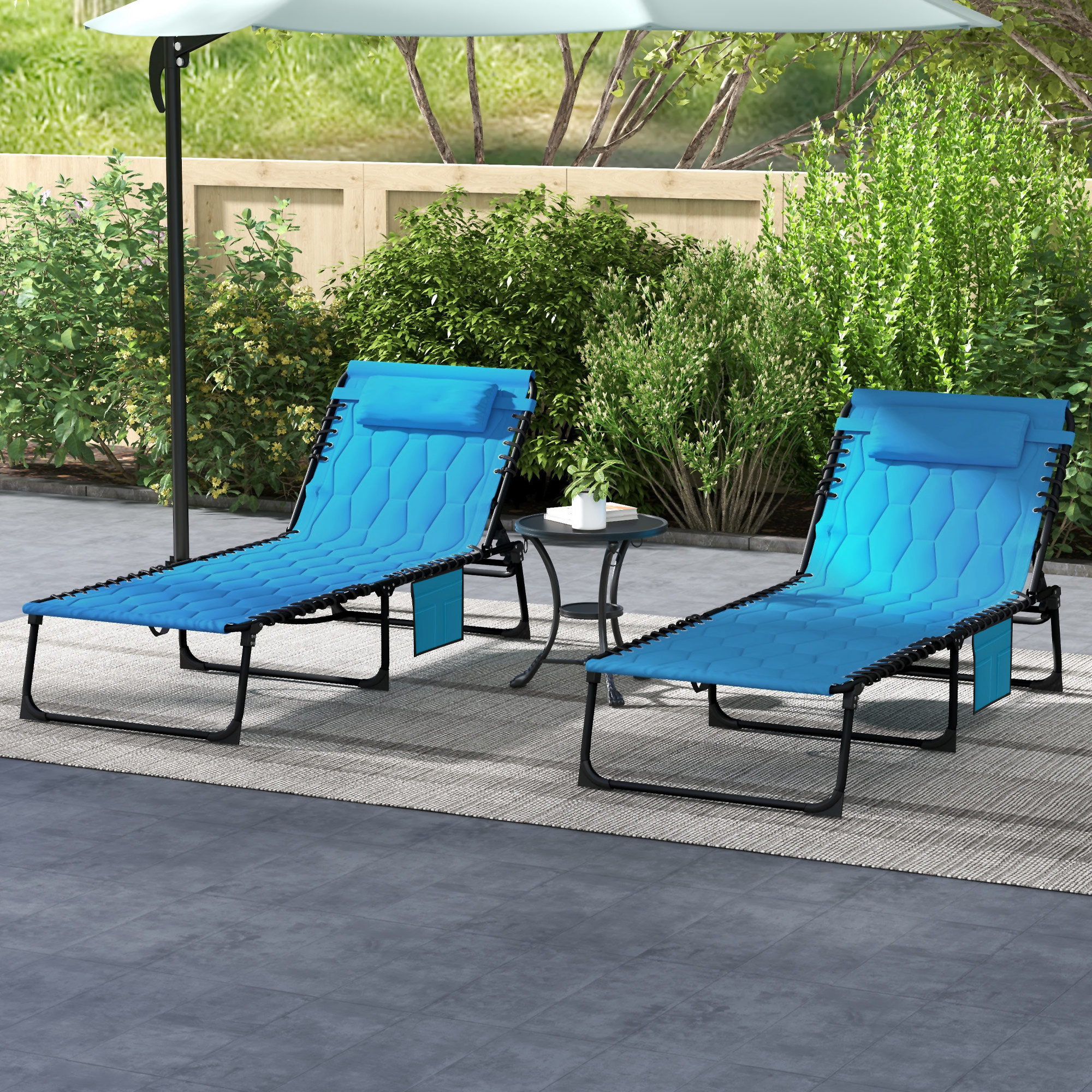 Ivy Bronx Outsunny Folding Chaise Lounge Set With 5-Level Reclining