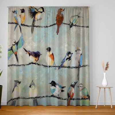 Small Colorful Birds Blackout Curtains Pair for Home Decor