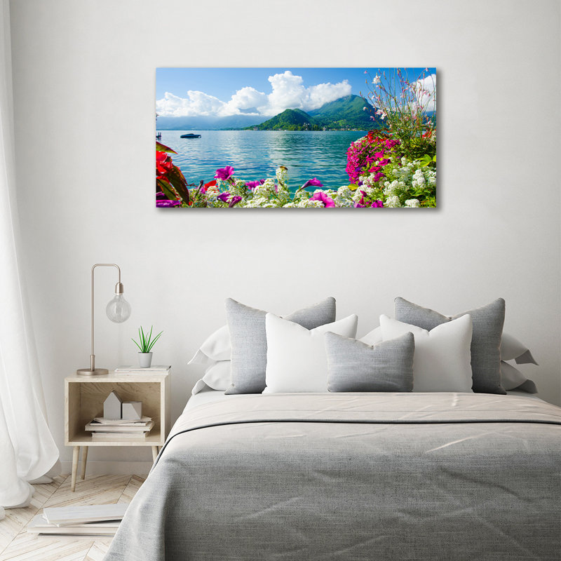 Flowers By The Lake - No Frame Print on Canvas