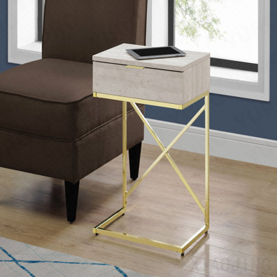 Table de bout d'appoint en marbre et en stratifié aspect marbre beige avec tiroir