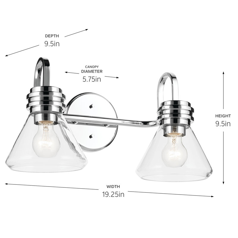19.25" 2-Light Vanity Light with Clear Glass, Chrome