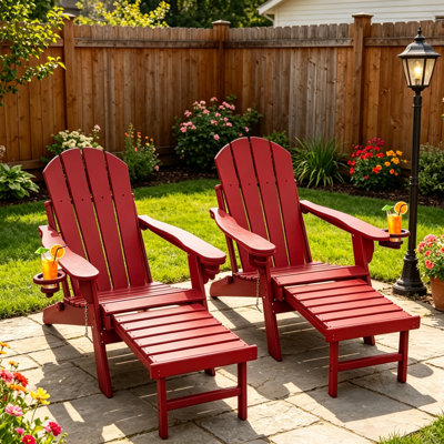 Ensemble de 2 chaises Adirondack pliantes avec repose-pieds et repose-gobelets