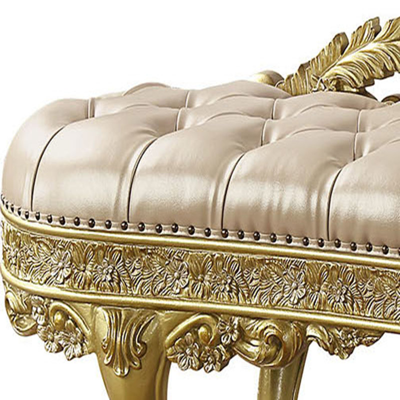 Banc en cuir synthétique clair doré et finition dorée