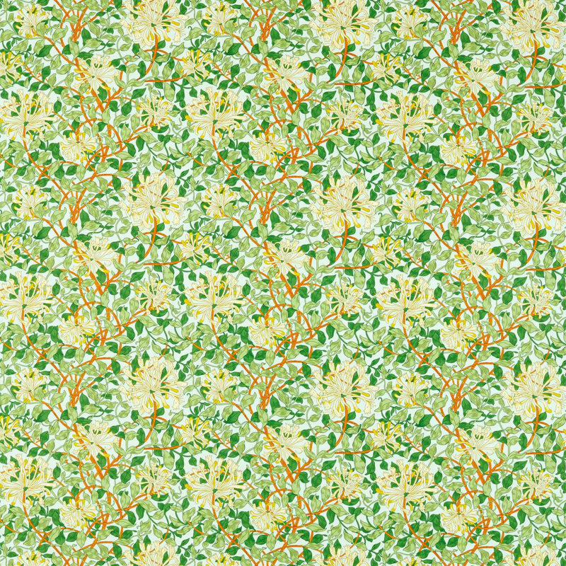 Honeysuckle Fabric, Sky/Burnt Orange