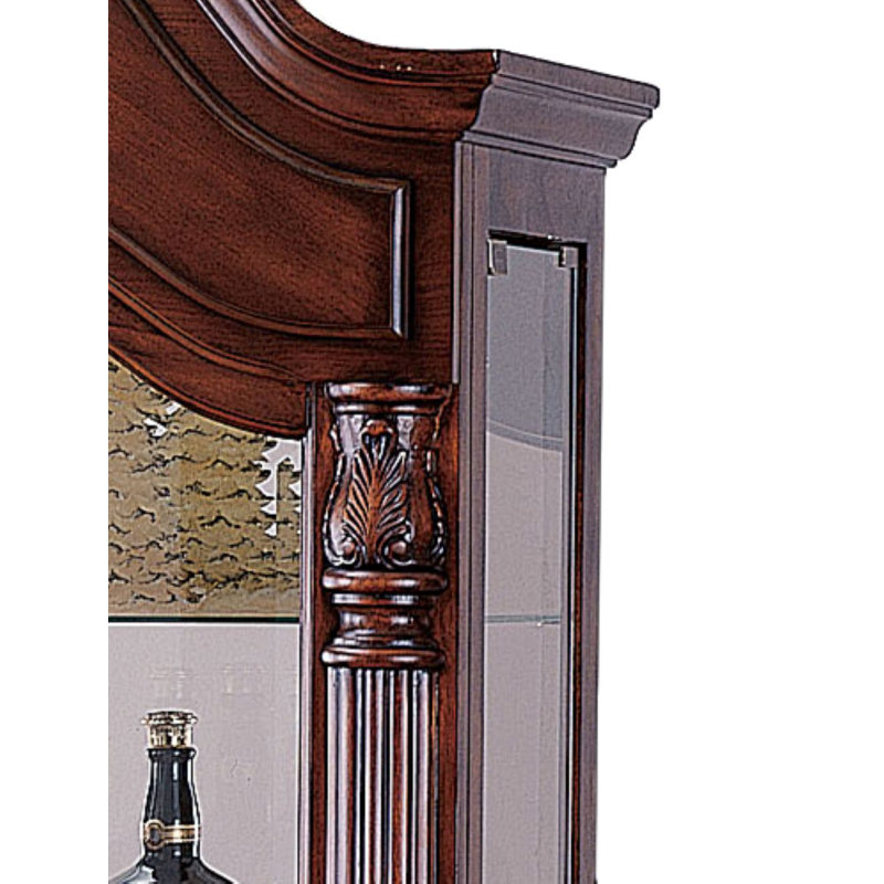 Elegant Cherry Transitional Style Lighted Curio Cabinet with Glass Shelves