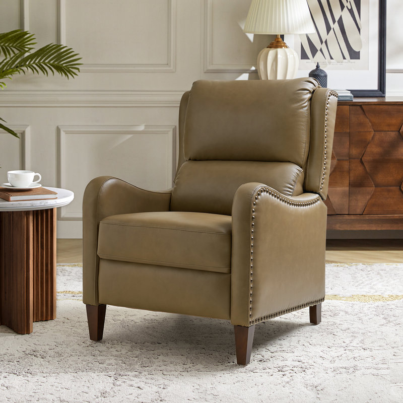 Neliyah 28.75" Wide Genuine Leather Recliner, Taupe