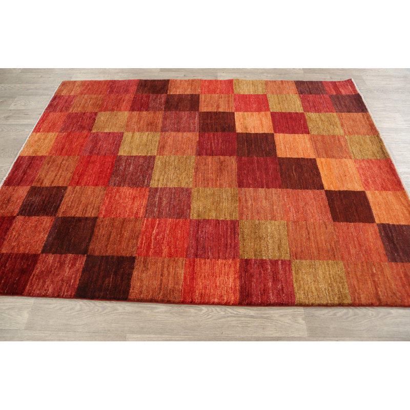 Tapis décoratif en laine noué à la main de conception unique 5 pi x 6 pi 5 po noué à la main New Age