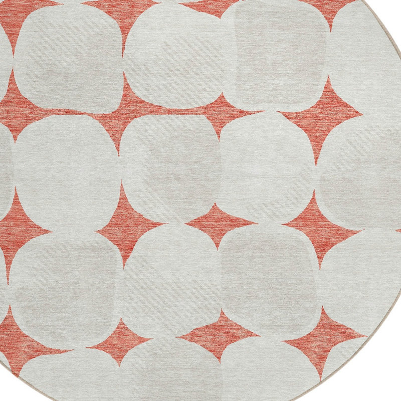 Tapis extérieur rond lavable beige et ivoire 8 pi