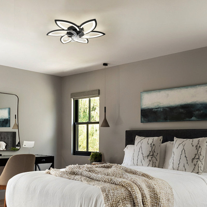 Acea 29.53'' 7 Blade Ceiling Fan with LED Lights，Indoor Remote Control Ceiling Fans With Lights, Black