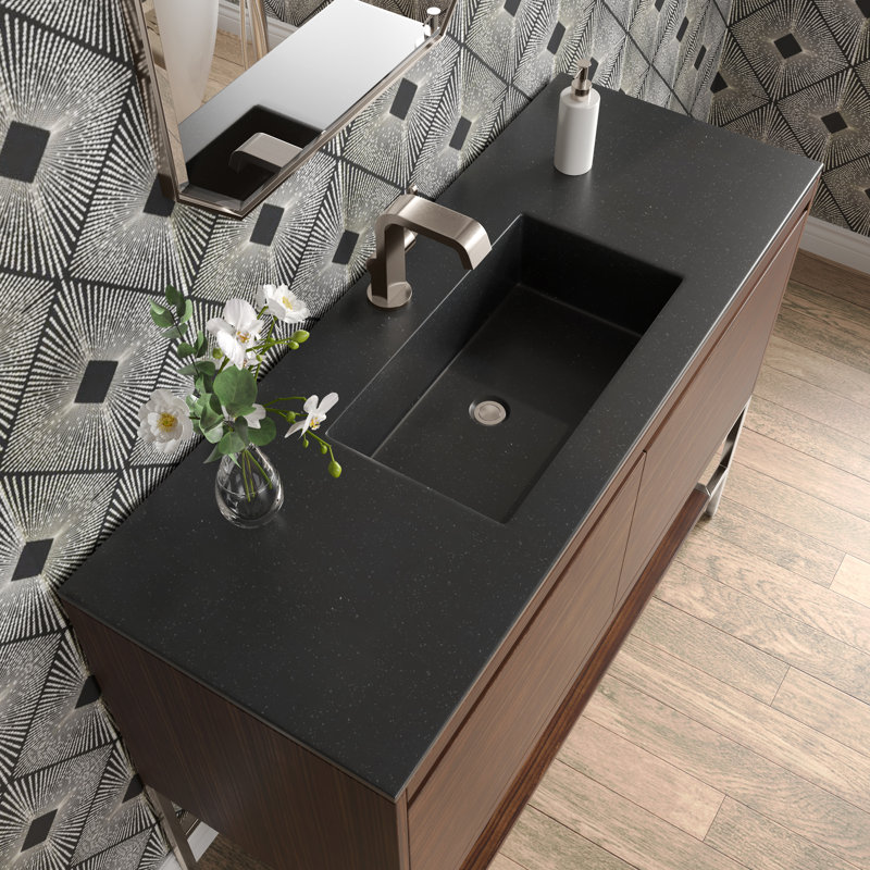Mantova 47.25'' W Single Vanity, Charcoal Black, Glossy White/Champagne Brass