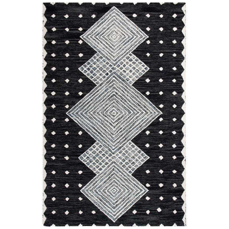 Forbis Hand Tufted Wool/Cotton Southwestern Rug in Charcoal/Ivory, Rectangle 5' x 8'