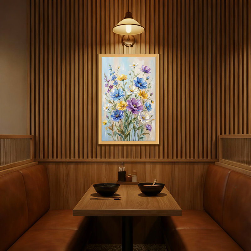 Motif floral de plantes et de fleurs avec des fleurs bleues, jaunes et mauves