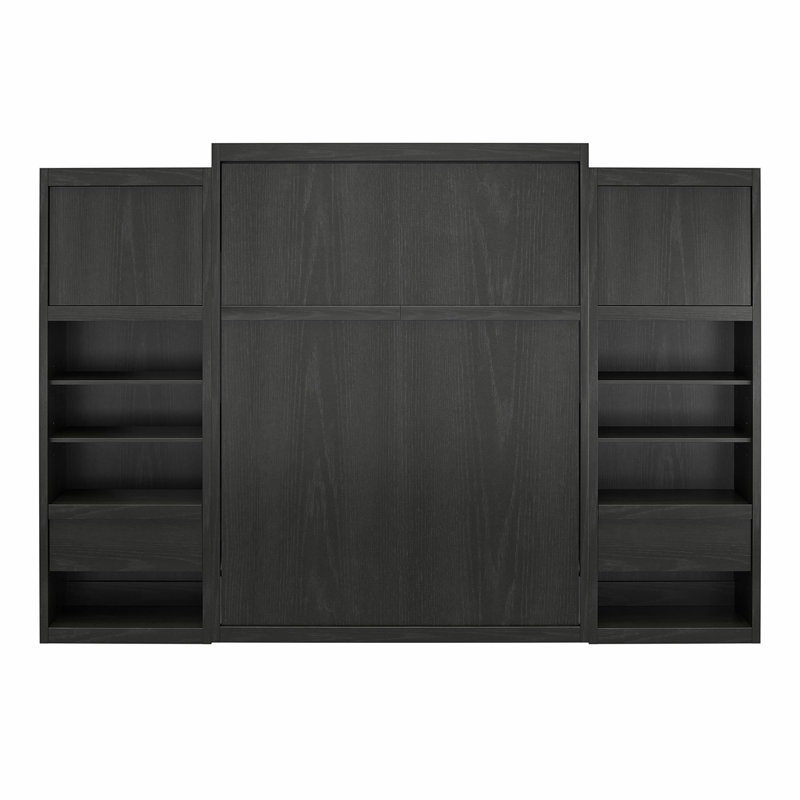 Wexford Murphy Bed with Side Cabinet Storage, Queen, Black Oak