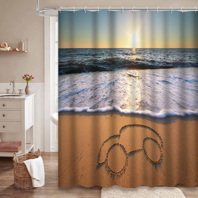 Rideau de douche Seaside Dream Beach Car Design avec 12 crochets, L 72 po x l 84 po