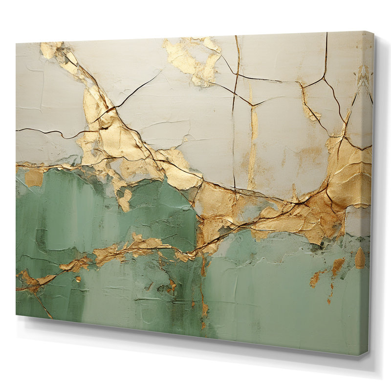«Green Gold Minimalisme Poteries - Abstract Spirals», art mural, H 12 po x l 20 po, Toile tendue, Sans cadre