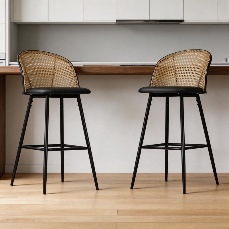 Upholstered Counter Stool with Metal Frame, 2, Black