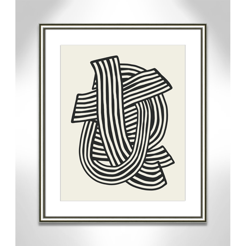 Rayures abstraites à imprimé noir par Dean, L 22,75 po x H 26,75 po, Matted Print, Argent classique
