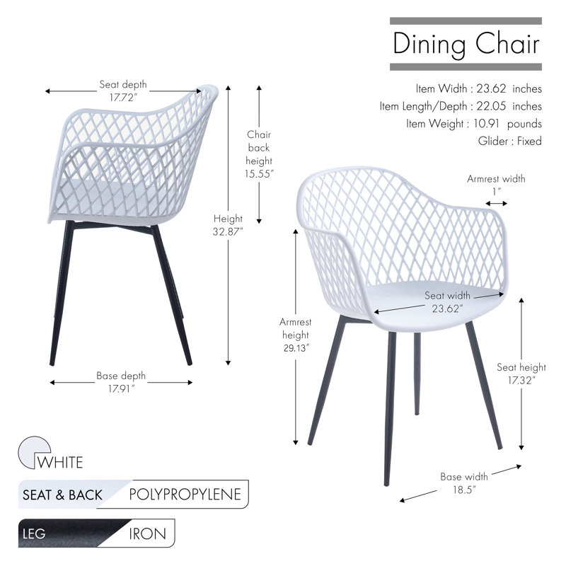 Chaise avec accoudoirs à dossier croisé Natalie, Blanc