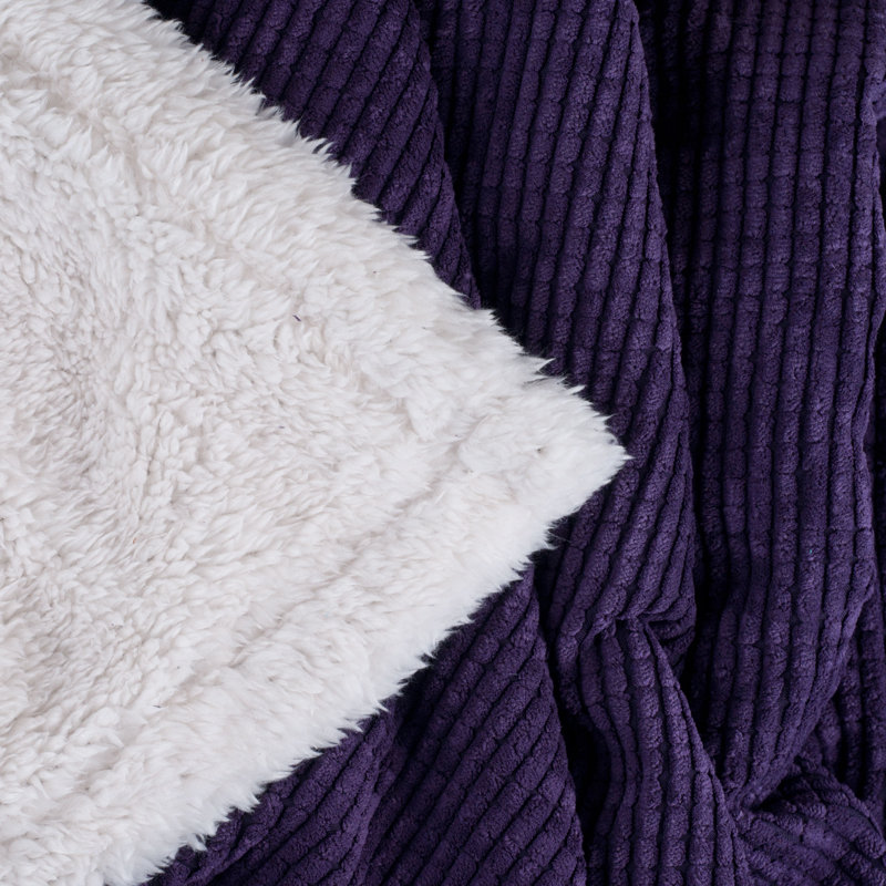 Jeté velours côtelé sherpa moelleux, Mauve