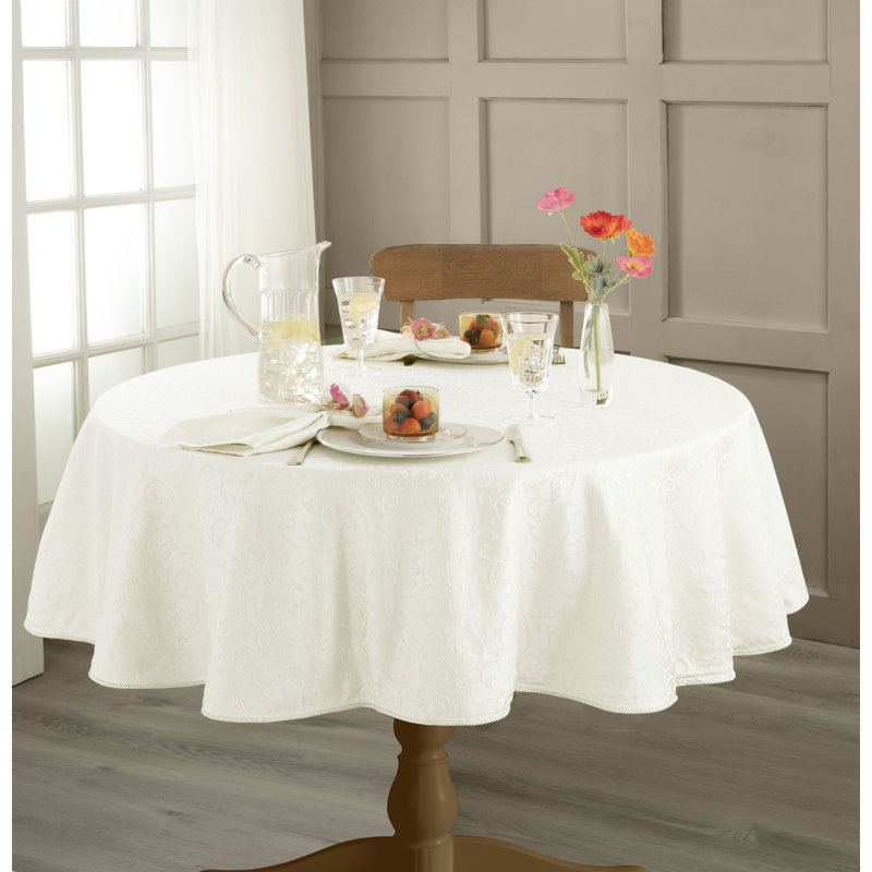 Elegant White Cotton Blend Jacquard Oval Tablecloth