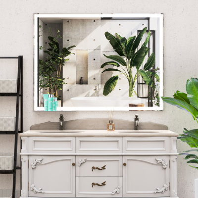 Large 48X36 Inch Bathroom Mirror - Led Wall Mounted, Waterproof Fog Function, Touch Switch With Adjustable Lights Safe And Form Style Mounted Feature Smart Switch, Brightness Waterproof, Trustworthy