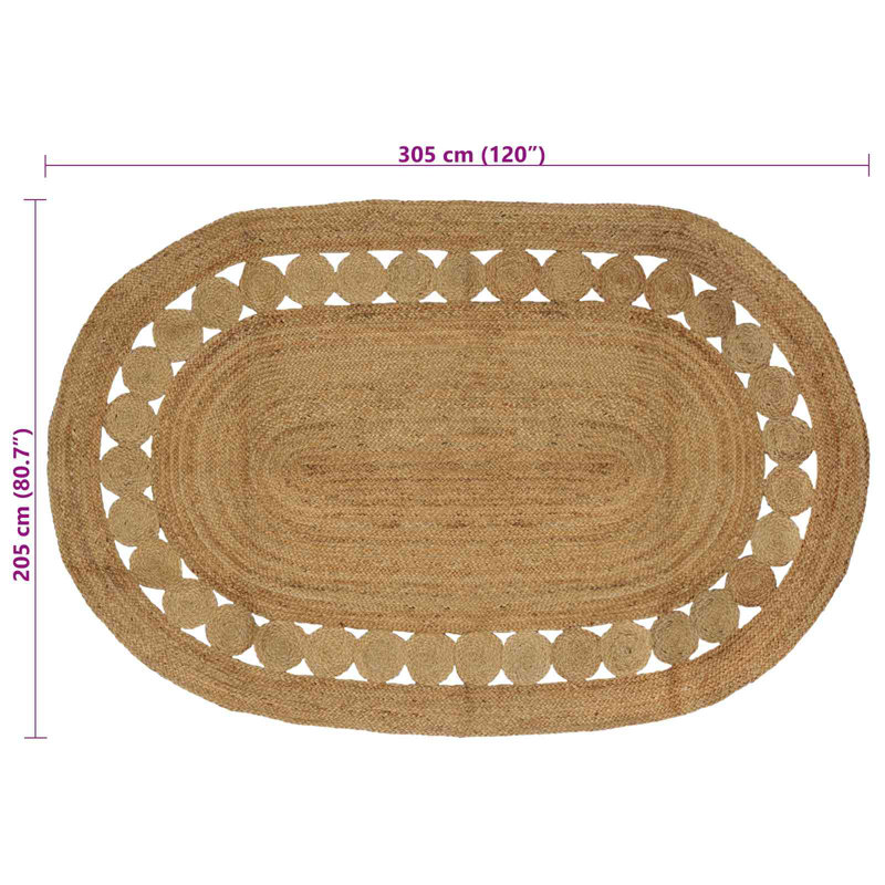 Hand Braided Area Rug, Brown, Oval 205cm x 305cm