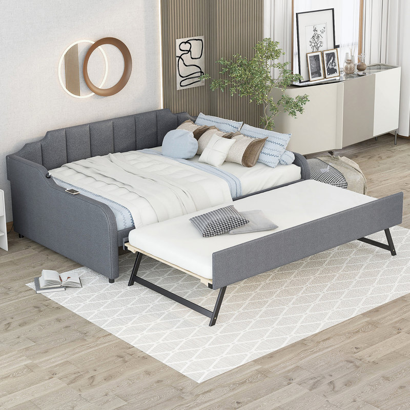 Upholstery Daybed With Trundle And USB Charging