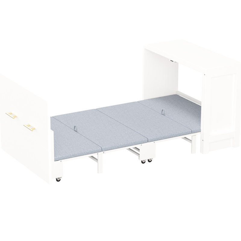 Lit armoire simple avec bureau flexible et coussin pliable de couleur blanche, convient aux chambres d'amis de petits espaces, coussin ajustable de commode facile à monter, superbes espaces polyvalents, fabrication