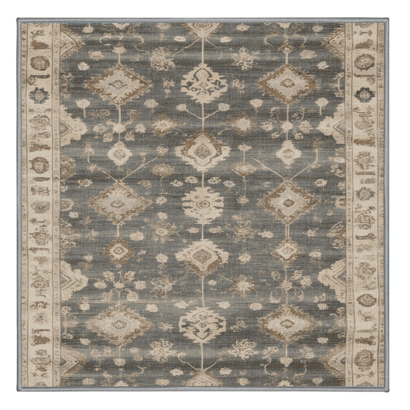 Machine Washable Overdyed Gray Area Rug, Square 6'