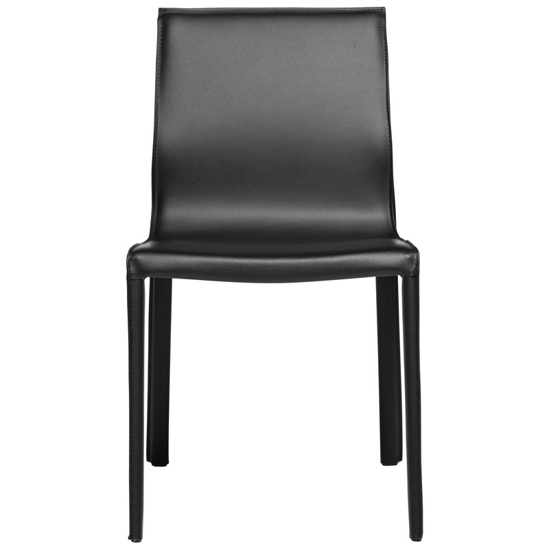 18'' H Genuine Leather Upholstered Metal Side Chair, Black