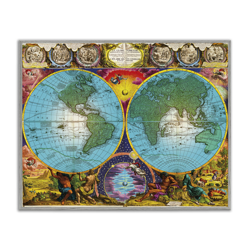 Carte du monde, art de la giclée encadrée par Joseph Burgess, H 24 po x l 30 po, Estampe numérique Farmhouse