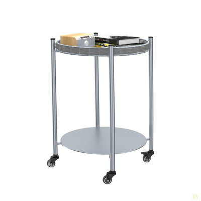 Round Coffee Table With Wheels 2-Tier Movable Side Tables Metal Detachable Bedside Nightstand For Bedroom Living Room End Tables Next To Sofa