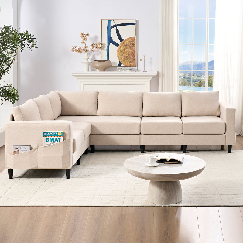 Canapé modulaire en lin 108 po avec capacité de 660 lb et poches de rangement latérales, Beige