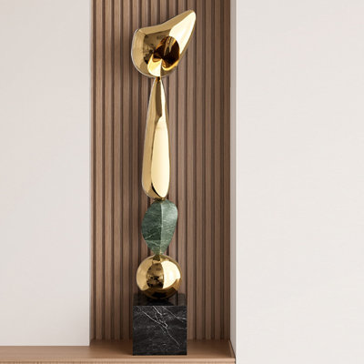 Gold+Green+Black Free Form Glass Steel+Marble Decorative Object