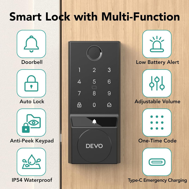 Wi-Fi Smart Lock with Fingerprint Door Lock, Keyless Entry Door Lock Smart Deadbolt, Satin Nickel