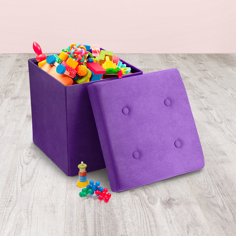 Cube / repose-pieds pliable / pliable avec couvercle à boutons Oralle Sorbus, Velours mauve