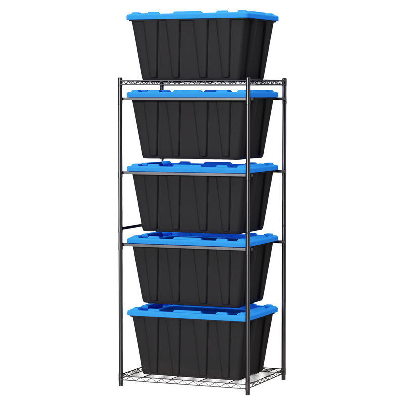 Support de rangement à 5 niveaux pour bacs de 27 gallons, organisateur de rangement fourre-tout en métal robuste, étagère utilitaire pour garage, sous-sol, garde-manger et entrepôt