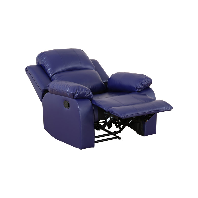 Dark Blue Vegan Leather Manual Recling Chair, Blue Faux Leather